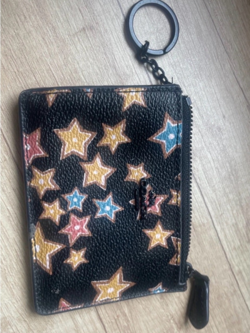 Coach Mini Skinny Star Print Zip Card Case with Key Ring